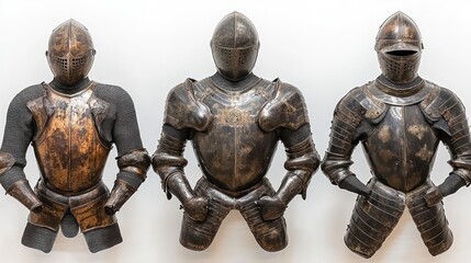Three Antique Suits of Armor on Display
