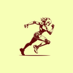 Obraz premium Futuristic Cyberpunk Cyborg Woman Running High-Tech Sci-Fi Athlete in Motion