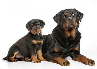two rottweilers, a puppy and a big one