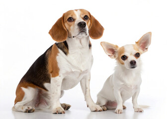 two dogs in front of white background