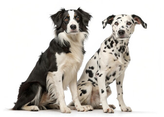 border collie and dalmatian sitting and looking up