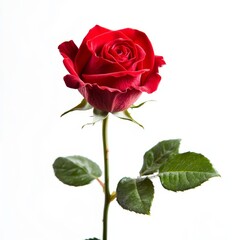 side view of red rose on white background