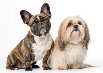 French Bulldog and Shih Tzu Together on White Background