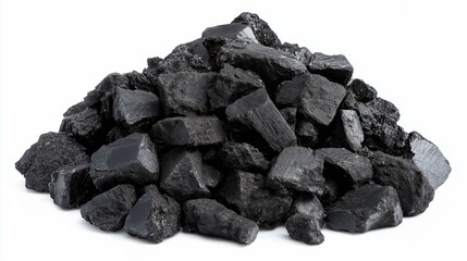 Obraz premium Black coal pile isolated on white background