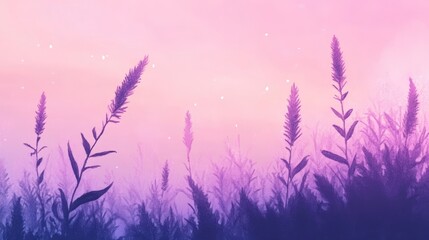 Fototapeta premium Dreamy Watercolor Landscape Meadow in Soft Lilac and Peach Hues, a Pastel Floral Scene