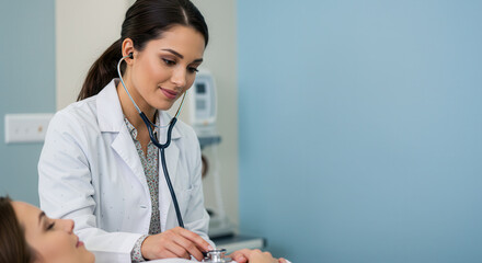Doctor and Nurse Conducting Medical Examination in Clinical Setting with Stethoscope