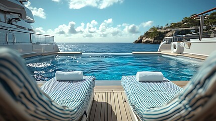Luxury Yacht Poolside Relaxation, Mediterranean Coast