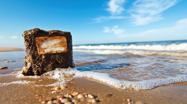 Oil Spill Incident Causes Environmental Chaos on Coastal Beach with Waves and Debris - Powered by Adobe