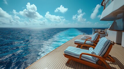 Fototapeta premium Luxury yacht deck chairs ocean cruise sunny day