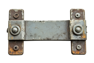 Rusty metal latch on a white background revealing years of wear and use in industrial settings isolated on transparent background
