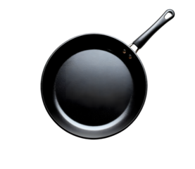 Black frying pan isolated on a transparent background