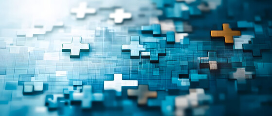 Fototapeta premium A blue background with many small squares and crosses