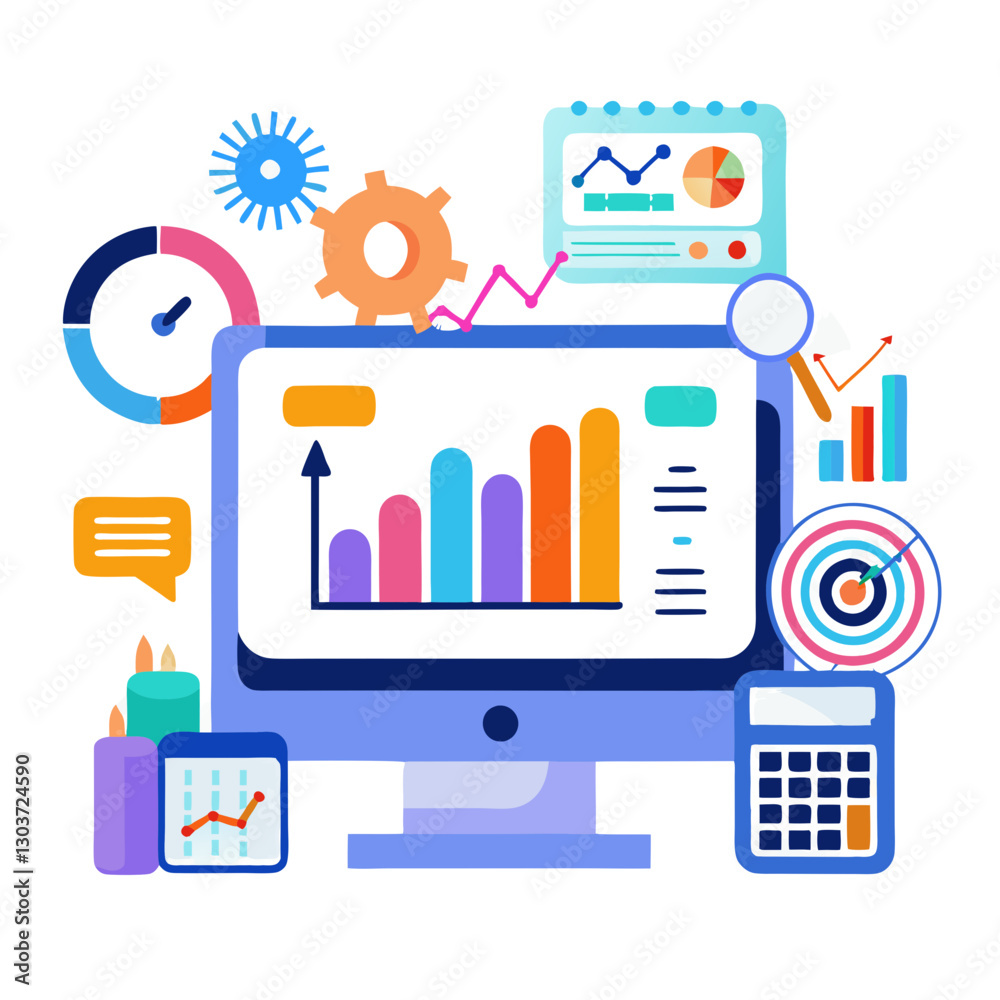 Poster visual representation of a dashboard filled with key performance indicators, analytics charts, and t