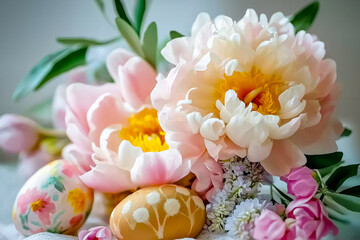 Elegant Easter card with flowers and eggs