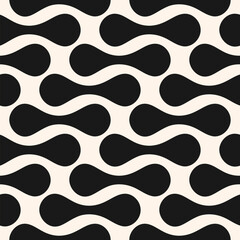 Abstract vector geometric seamless pattern. Simple black and white background with rounded organic shapes, curved silhouettes. Stylish monochrome texture. Modern repeated geo design for decor, print