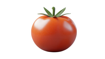 3D illustration of a fresh red tomato with a green stem. Ideal for food, cooking, and organic produce designs. Isolated on transparent background.