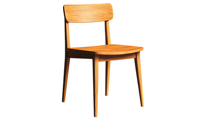 3D illustration of an wooden chair with an open backrest and simple design. The chair stands on four wooden legs, ideal for minimalist interior designs. Isolated on transparent background.