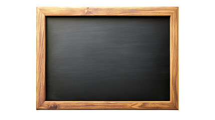A wooden framed blackboard sign with a blank surface, perfect for writing messages, menus, and advertisements in cafes or shops. Isolated on transparent background. © Pixel Provisions