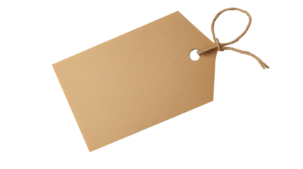 Blank Brown Paper Tag With Twine. Perfect For Labeling Gifts, Crafts, And Merchandise, Featuring A Rustic Look. Isolated on transparent background.