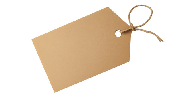 Blank Brown Paper Tag With Twine. Perfect For Labeling Gifts, Crafts, And Merchandise, Featuring A Rustic Look. Isolated on transparent background.