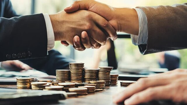 Partnership agreement achieved with handshake over successful investment project