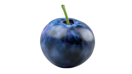 Close up of a fresh blueberry with a green stem, highlighting the vibrant blue color and smooth texture, perfect for healthy snacks and desserts. Isolated on transparent background.