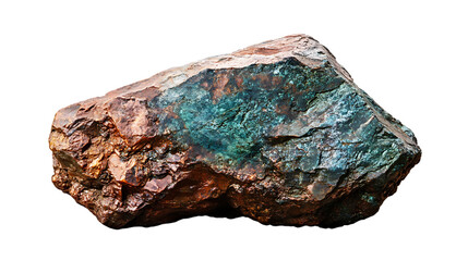 Copper ore rock with patina. A natural specimen displaying a blend of reddish-brown and...