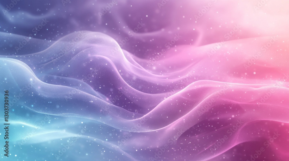 Wall mural abstract colorful wavy forms with sparkling white particles suspended within