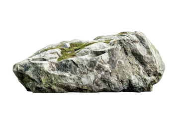 A large moss-covered boulder rests quietly on a plain white background, showcasing nature's artistry isolated on transparent background