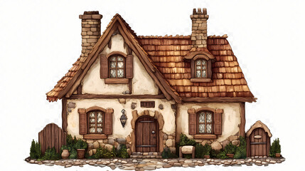 Gingerbread house isolated on transparent background. Memory - Old house. Illustration