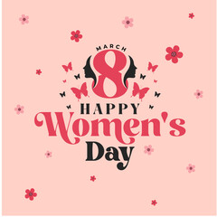 Happy Women's Day post design with Floral and Butterfly. Women's Day Typography Post. March 8 International Women's Day Celebration Design. Accelerate action. Freedom Post, Social Media Post