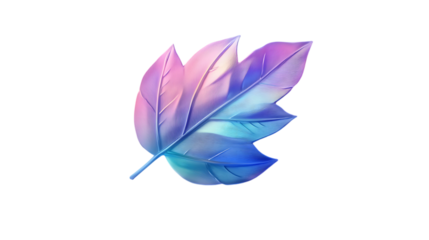 Iridescent 3D Leaf Icon in Gradient Colors. Perfect for Nature, Environment, and Organic Elements in Digital Design. Isolated on transparent background.
