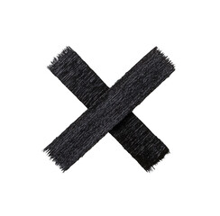 
Black X-shaped cloth tape on a white background, isolated.
