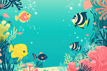Naklejka premium A Colorful marine animals swimming in vibrant underwater scene with coral