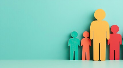 Colorful paper cutouts of people arranged in a line on a teal background, representing diversity and community.