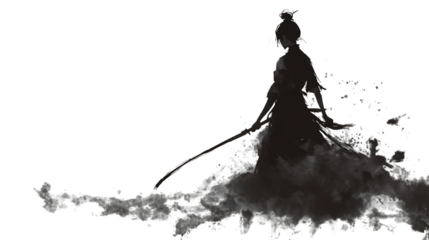 Minimalist Warrior Ink Painting Isolated on transparent background.