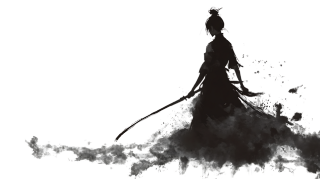 Minimalist Warrior Ink Painting Isolated on transparent background.