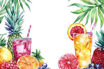 A Fresh tropical fruits and refreshing drinks create vibrant summer background. Perfect for text placement