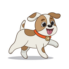 This is a delightful pixel art drawing showcasing a brown and white dog energetically running through the scene with great enthusiasm