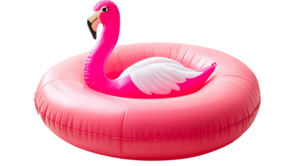 Pink Flamingo Inflatable Pool Float. A bright and fun float designed for relaxing in the pool. Isolated on transparent background.