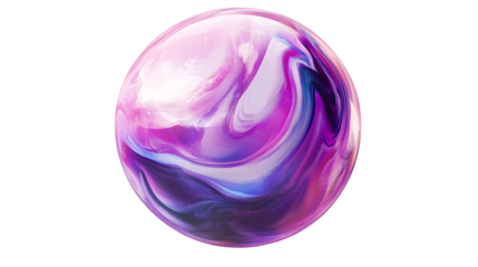 Purple and pink sphere with a glossy marble design, featuring flowing patterns and soft gradients. The vibrant colors and smooth surface. Isolated on transparent background.