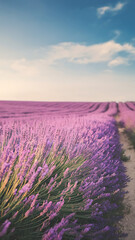 Fototapeta premium Vibrant Lavender Field at Sunset: Explore Aromatic Nature and Fragrant Purple Wildflowers in a Scenic Countryside Vista