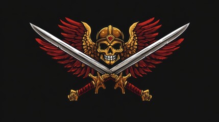 Fantasy skull emblem with crossed swords