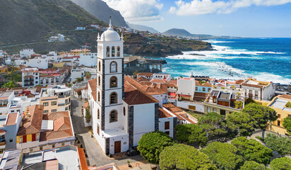 Aerial view of the Parish church of Santa Ana in Garachico, a small town on the northern coast of Tenerife in the Canary Islands, Spain © Alexandre ROSA