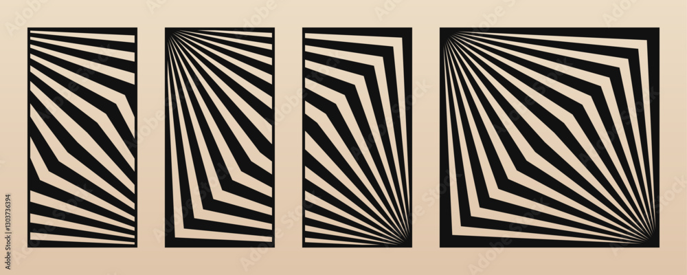 Poster laser cut pattern set. vector abstract geometric templates with lines, stripes, zigzag, chevron, opt