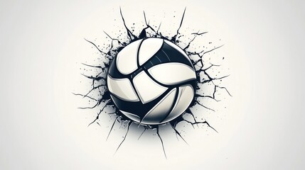 Volleyball exploding through wall, graphic design