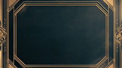 Elegant Dark Teal Background with Art Deco Gold Frame and Design Elements