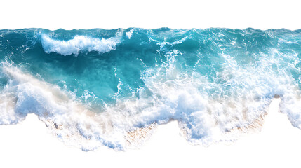 Sandy beach with gentle ocean waves meeting the shore, creating a peaceful and serene coastal landscape. Isolated on transparent background.
