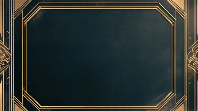 Fototapeta Elegant Dark Teal Background with Art Deco Gold Frame and Design Elements