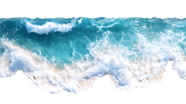 Sandy beach with gentle ocean waves meeting the shore, creating a peaceful and serene coastal landscape. Isolated on transparent background. - Powered by Adobe